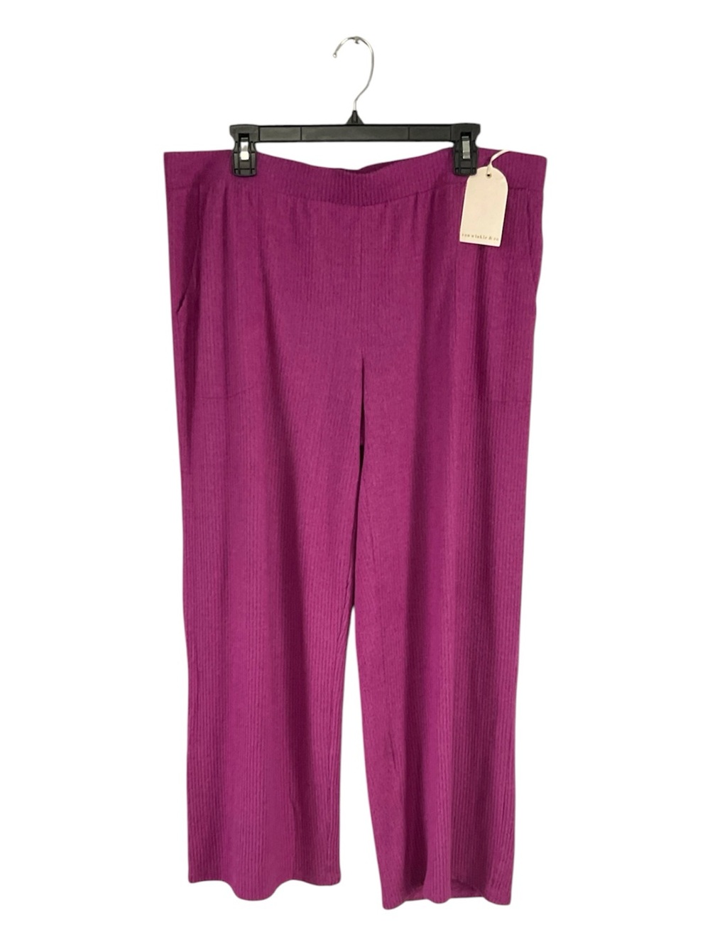 NWT Van Winkle & Co. Fuchsia Pink Ribbed Knit Wide Leg Sleep Lounge Pants - 1X